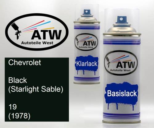 Chevrolet, Black (Starlight Sable), 19 (1978): 400ml Sprühdose + 400ml Klarlack - Set, von ATW Autoteile West.